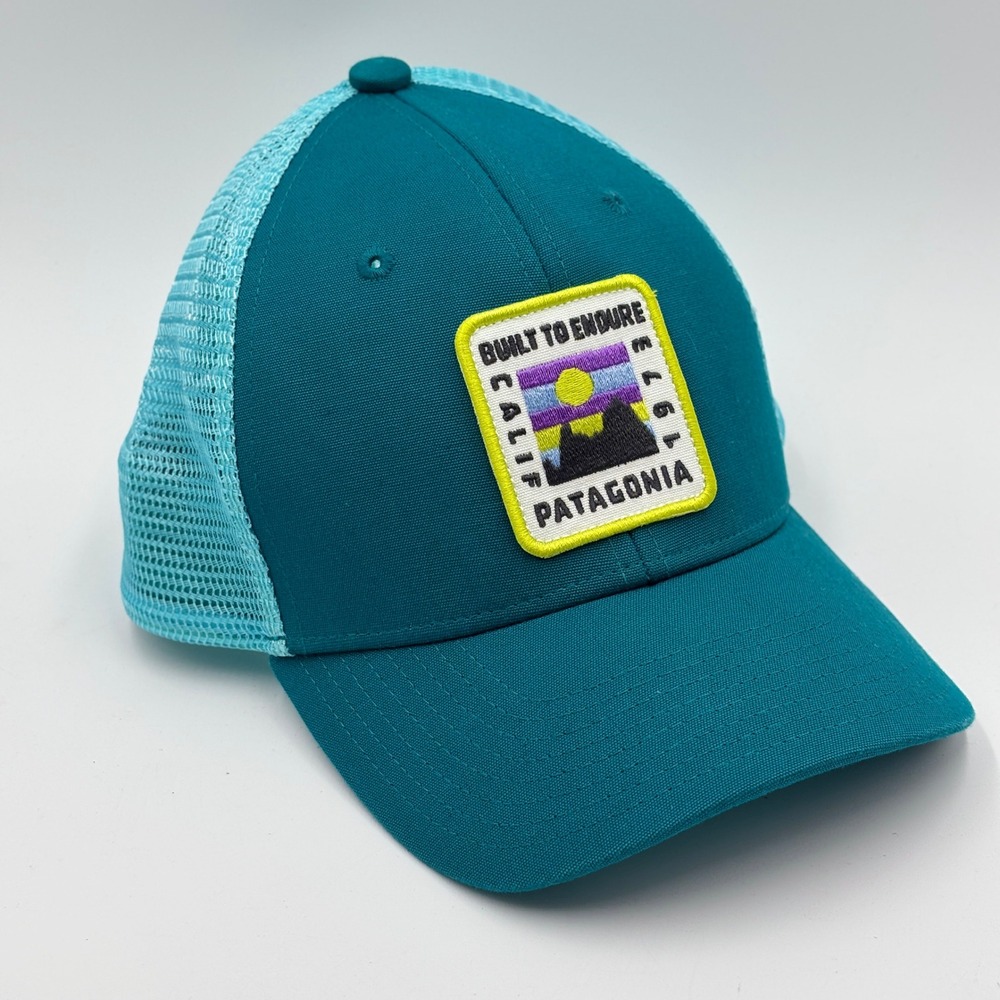 Patagonia Kids Trucker Hat Teal Blue Built to Endure Snapback Cap